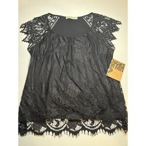 Chance Or Fate Black Lace Cap Sleeve Top Size Small NWTS